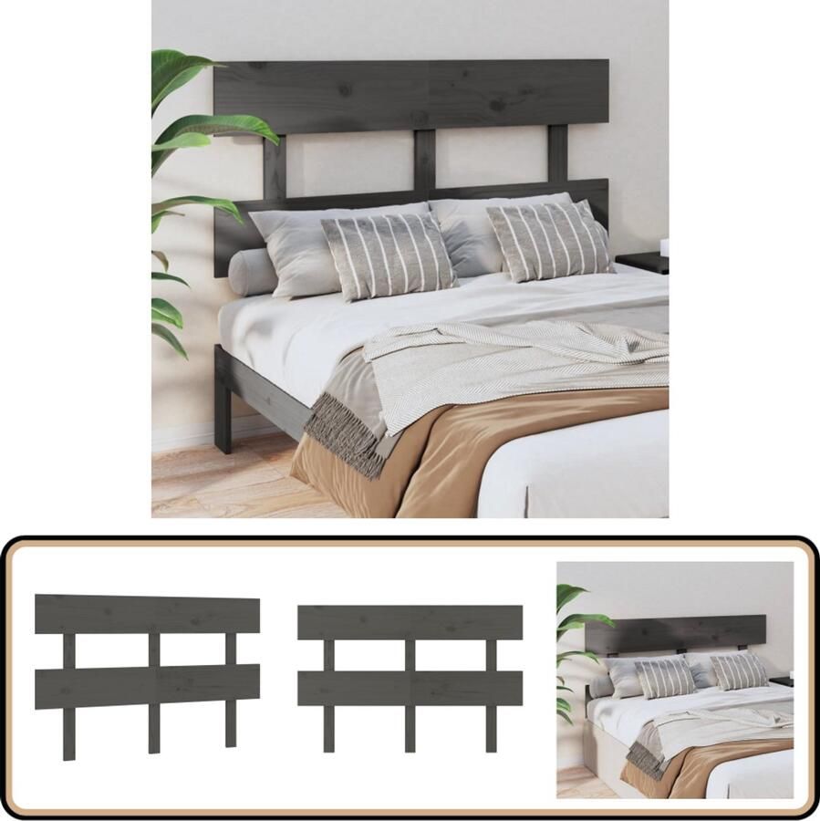 VidaXL Hoofdbord 138x81 cm Massief Grenenhout Grijs Houten Hoofdbord Hoofdeinde Beddecoratie Griezelig Modern