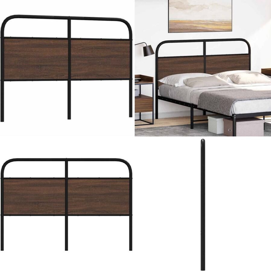 VidaXL Hoofdbord 140 cm bewerkt hout en staal bruin eikenkleurig Bed Hoofdbord Bedhoofdbord Hoofdbord Bed Hoofdeinde Bed