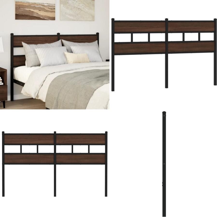 VidaXL Hoofdbord 140 cm bewerkt hout en staal bruin eikenkleurig Hoofdbord Hoofdborden Bed Hoofdbord Bedhoofdbord