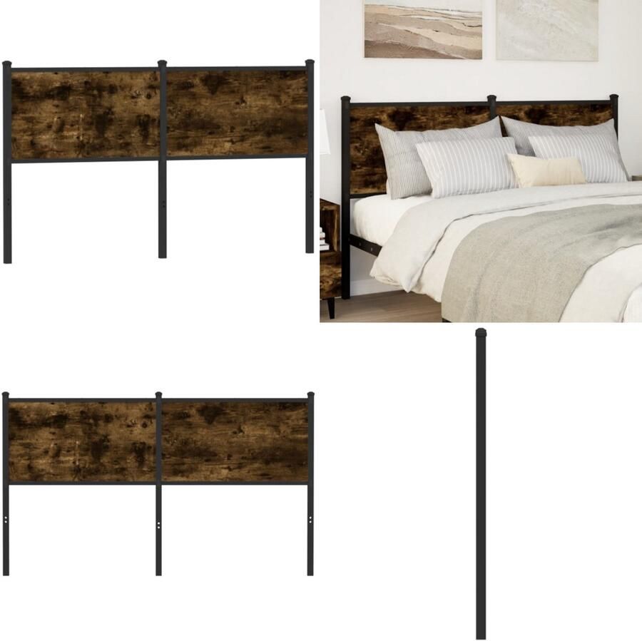 VidaXL Hoofdbord 140 cm bewerkt hout en staal gerookt eikenkleurig Hoofdbord Hoofdborden Bed Hoofdbord Bedhoofdbord