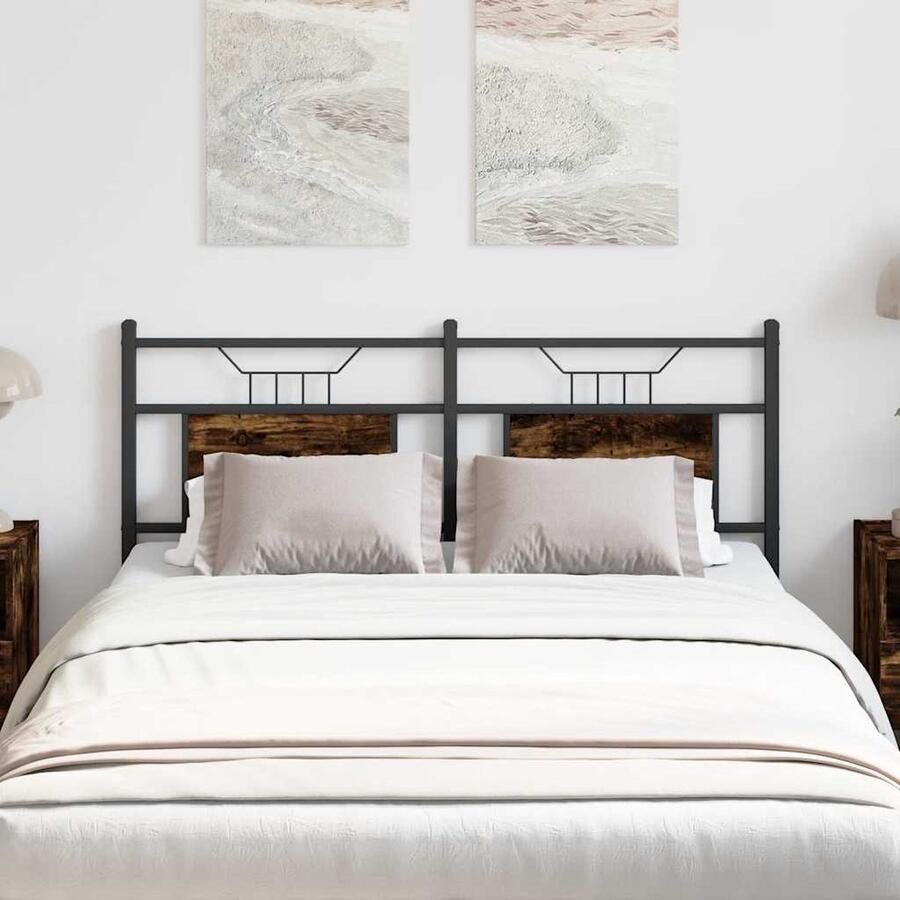 VidaXL Hoofdbord 140 cm bewerkt hout en staal gerookt eikenkleurig