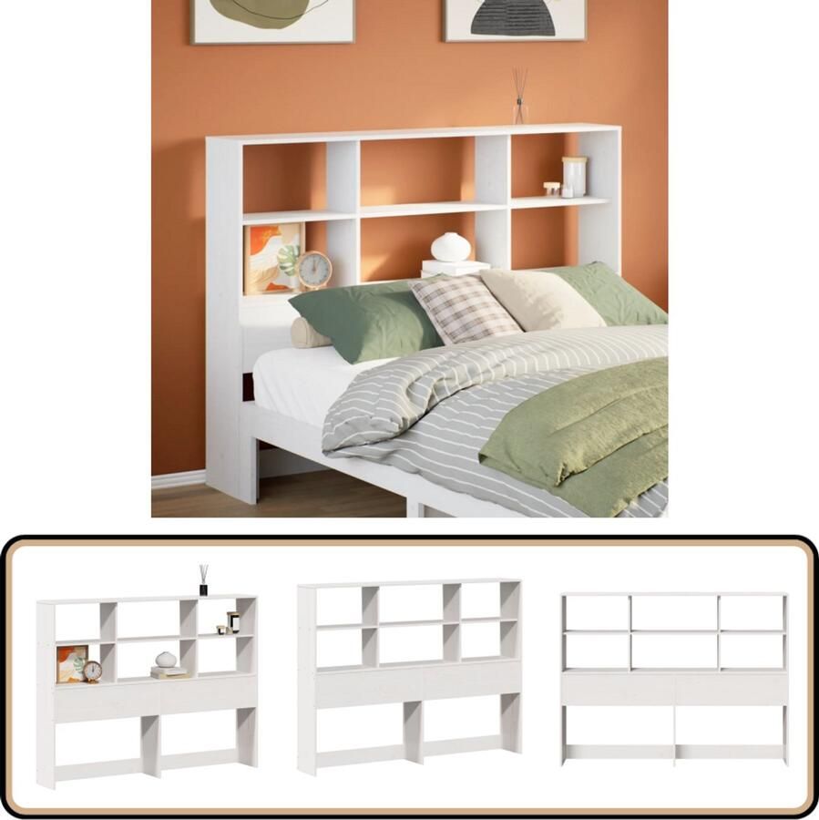 VidaXL Hoofdbord 140 cm met opbergruimte wit Hoofdbord Bedding Slaapkamervloerisdecoratie Opbergoplossing Grenenhouten Meubels Modern Hoofdbord Minimalistisch Hoofdbord Wit Hoofdbord Met Vakken Design Hoofdbord