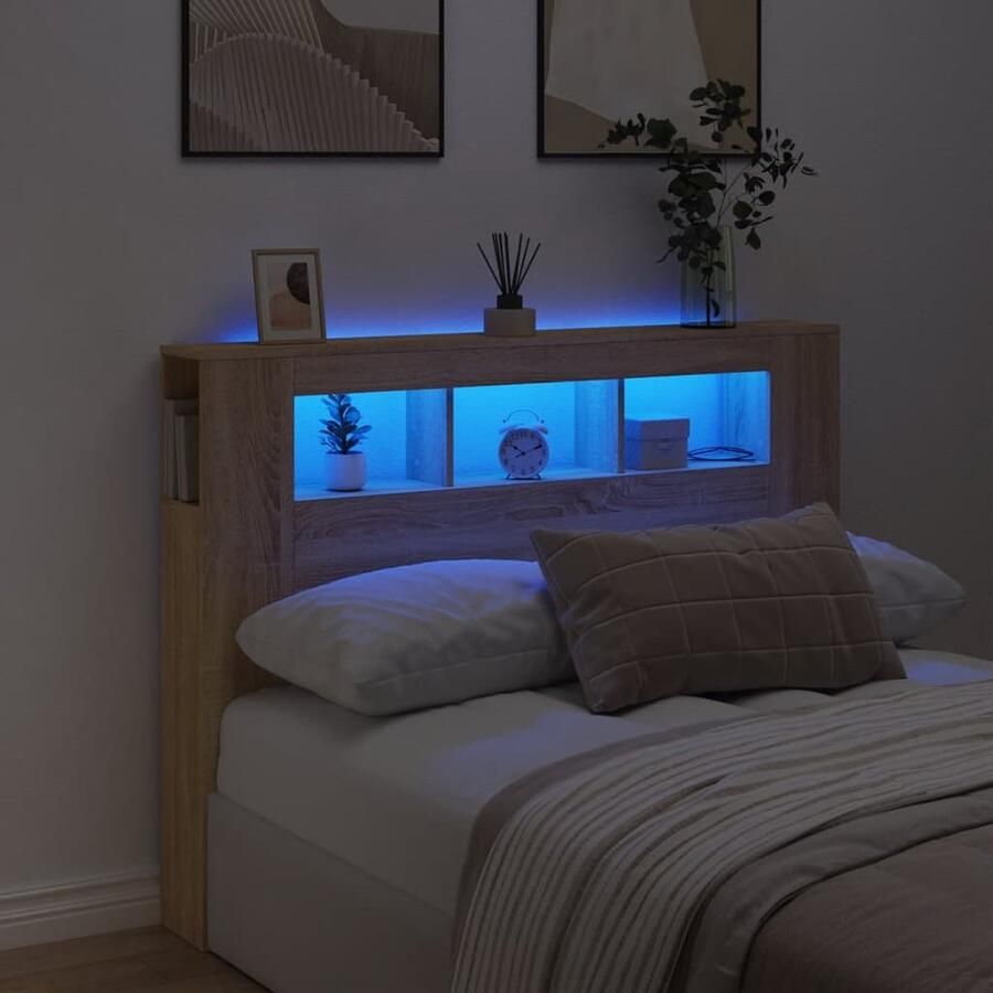 VidaXL Hoofdbord 140 cm Sonoma Eiken Hout Hoofd Bord Led Verlichting Bedroom Furniture Houten Hoofdbord Sonoma Eiken Rgb Licht - Foto 2