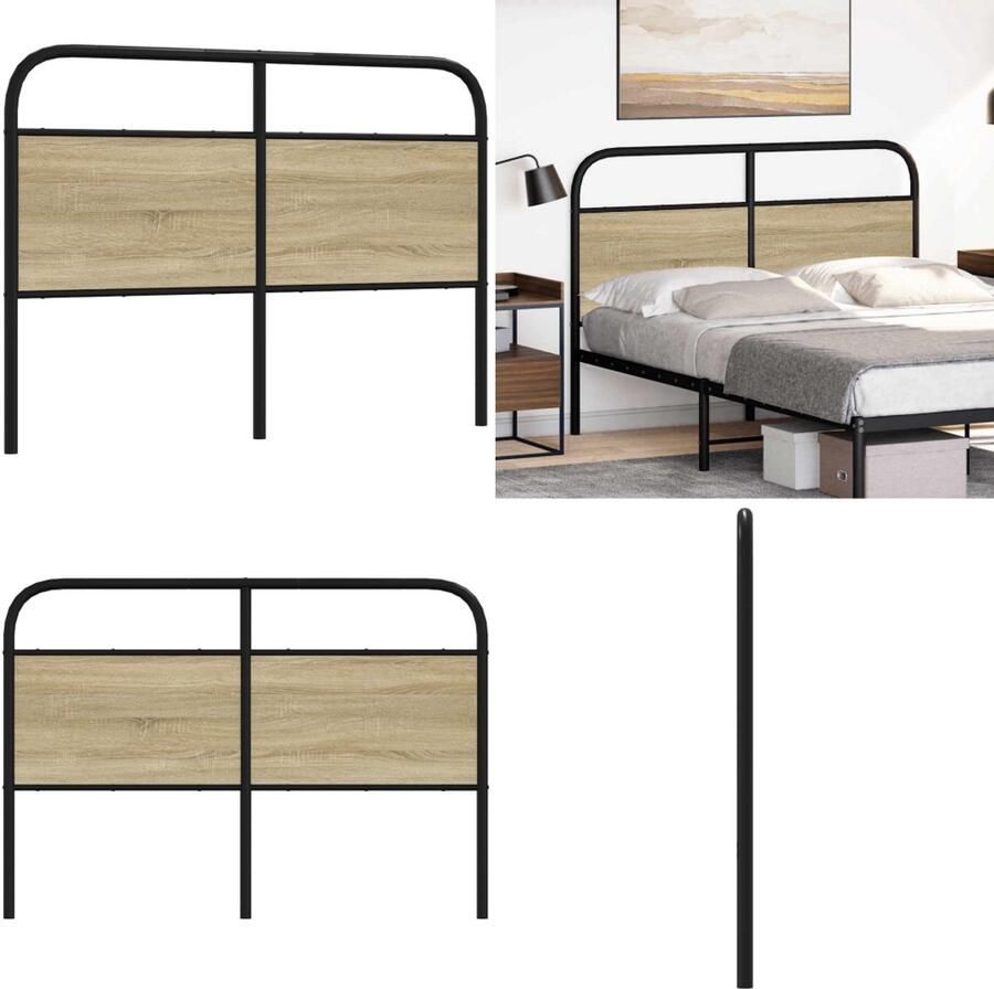 VidaXL Hoofdbord 140 cm staal en bewerkt hout sonoma eikenkleurig Bed Hoofdbord Bedhoofdbord Hoofdbord Bed Hoofdeinde Bed