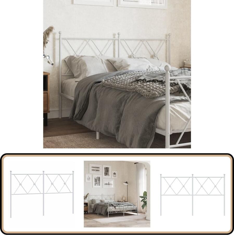 VidaXL Hoofdbord 140 cm Staal Wit Hoofdbord Hoofdborden Hoofdeinde Metalen Hoofdbord