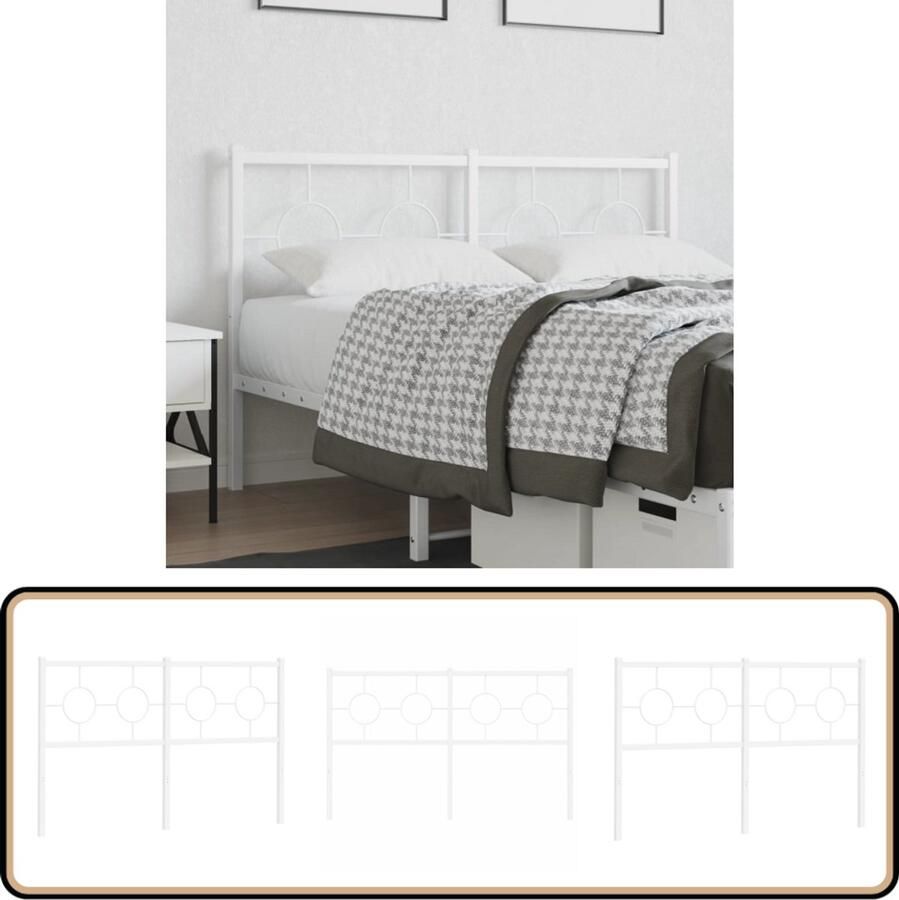 The Living Store Hoofdbord Metaal 146 x 91 cm Poedercoat Staal Hoofdbord Hoofdbekleding Beddecoratie Metalen Hoofdbord Wit Hoofdbord