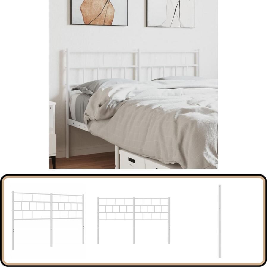VidaXL Hoofdbord 140 cm Wit Metaal Staal Hoofdbord Beddecoratie Hoofddekking Staal Wit Modern Klassiek Rond Comfortabel Leeshoek Tv Hoek Slaapkamervloerisolator