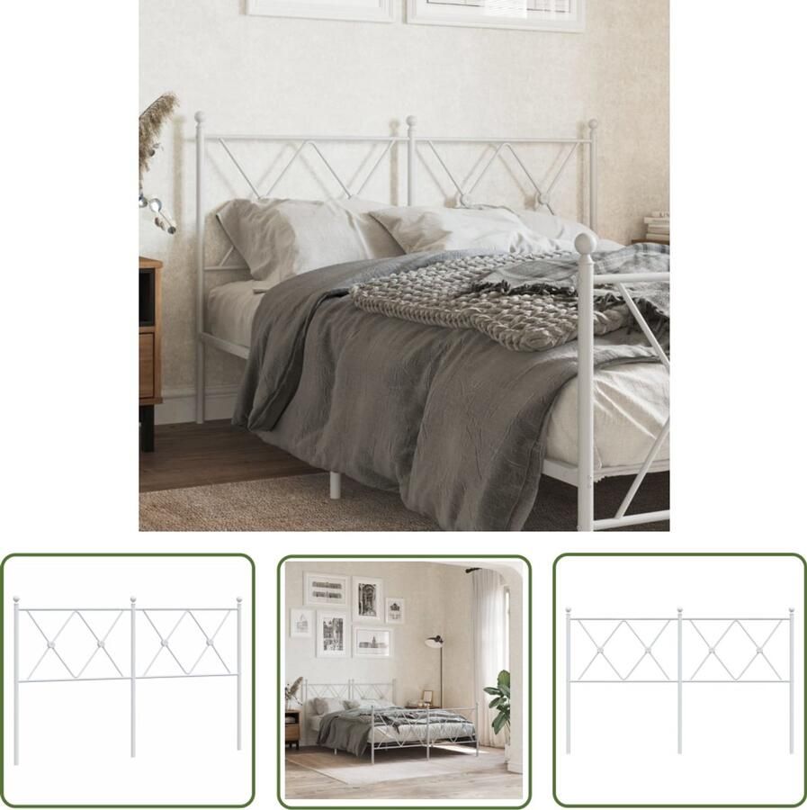 The Living Store Hoofdbord 140 cm metaal wit Hoofd Bord Hoofdbord 140cm Staal Hoofdbord Wit Hoofdbord Bed Hoofdbord