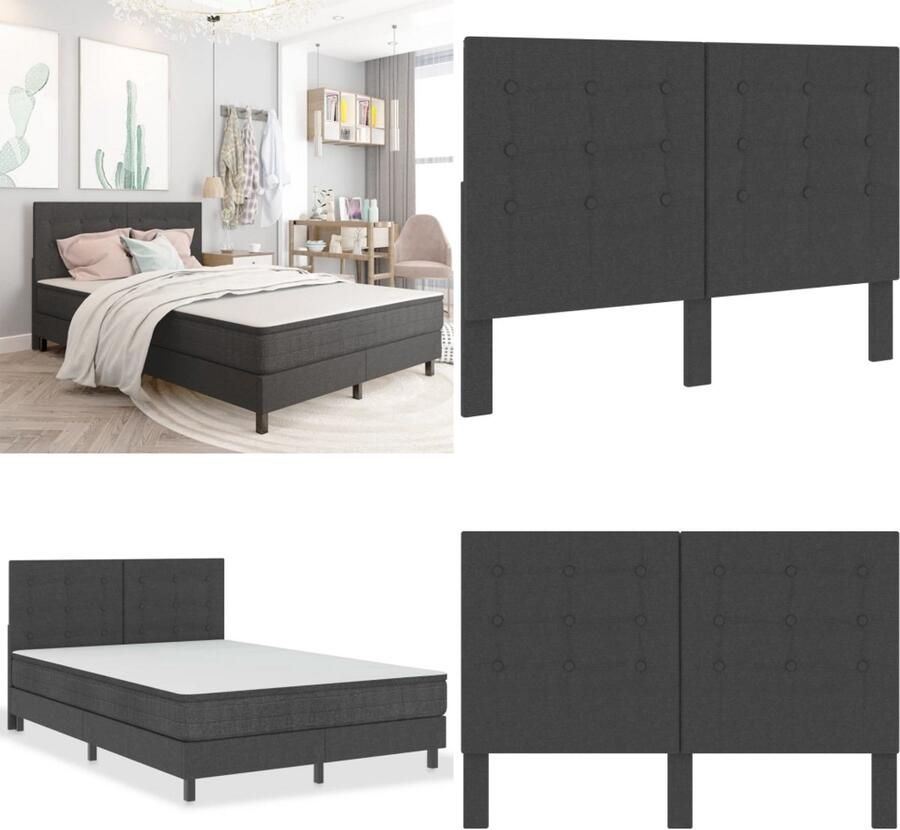 VidaXL Hoofdbord 140x200 cm getuft stof donkergrijs Hoofdeinde Hoofdeindes Hoofdeinden Hoofdbord