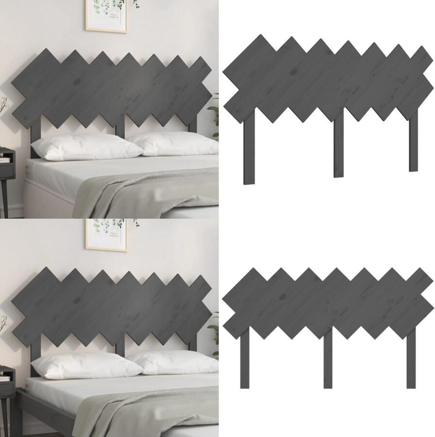 VidaXL Hoofdbord 141x3x80-5 cm massief grenenhout grijs Hoofdbord Hoofdborden Hoofdeinde Houten Hoofdbord