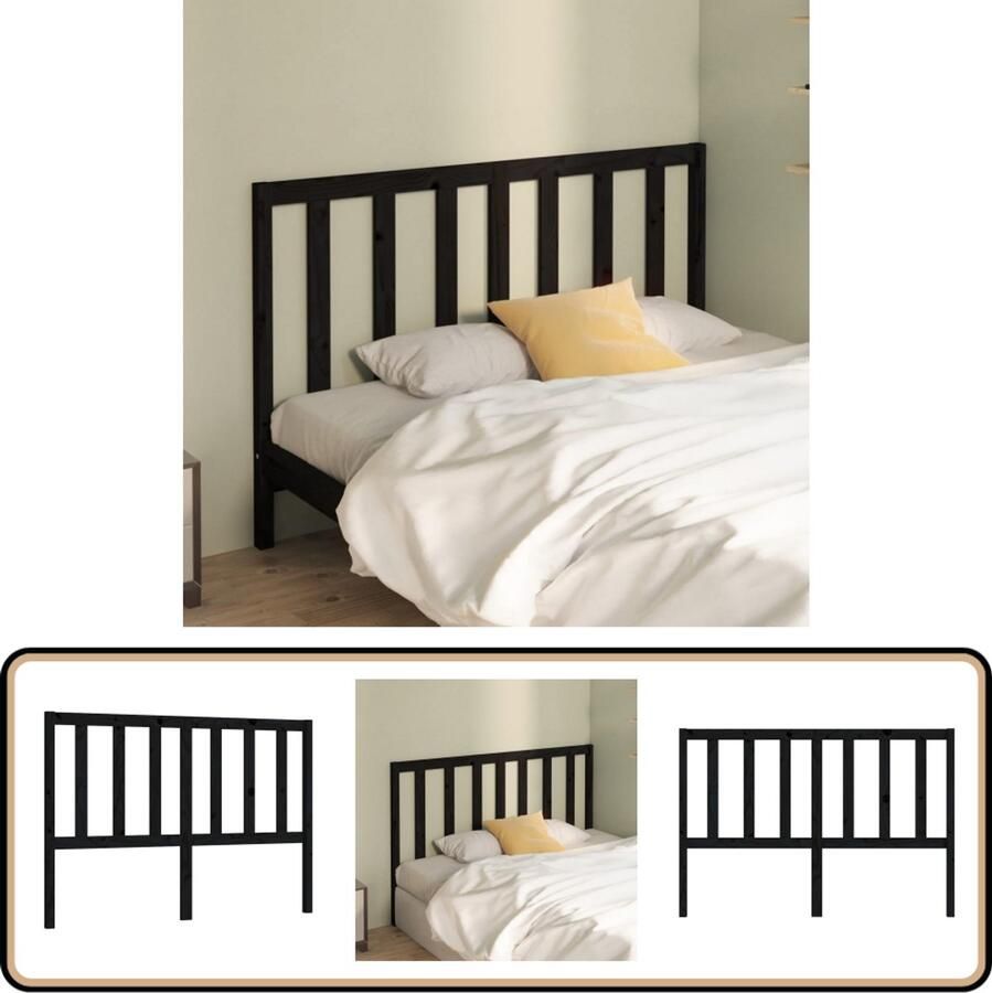 VidaXL Hoofdbord 141x4x100 cm Grenenhout Zwart Hoofd Bord Hoofdeinde Houten Hoofdbord Beddecoratie Slaapkamers