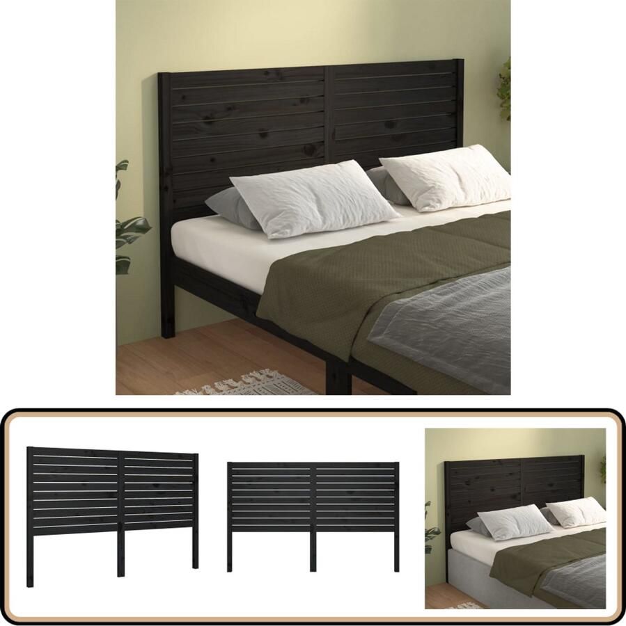 VidaXL Hoofdbord 141x4x100 cm Grenenhout Zwart Houten Hoofdbord Hoofddekens Beddecoratie Slaapkamers Zwarte Meubels