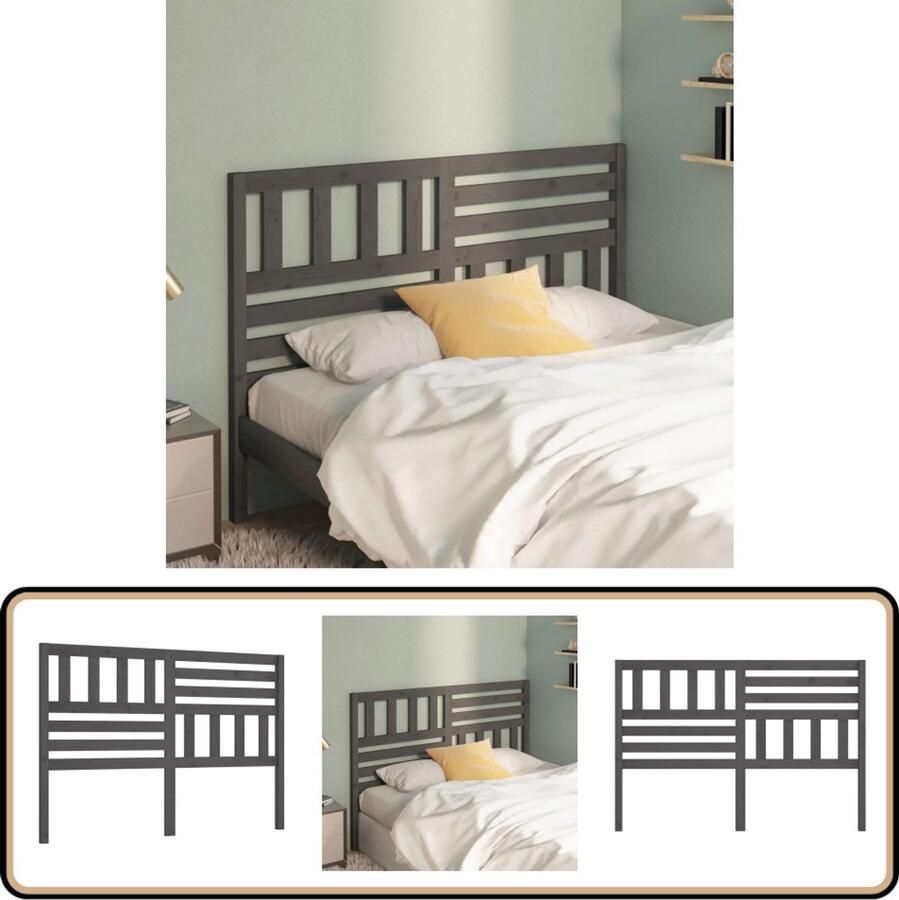 VidaXL Hoofdbord 141x4x100 cm Massief Grenenhout Grijs Houten Hoofdbord Grijs Hoofdbord Grenenhout Massief Hout Bedroom Decor Slaapkamervloeren Meubels Slaapkamer Modern Hoofdbord Landelijk Hoofdbord