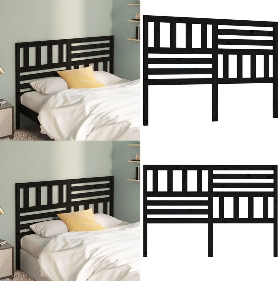 VidaXL Hoofdbord 141x4x100 cm massief grenenhout zwart Hoofdbord Hoofdborden Hoofdeinde Houten Hoofdbord - Foto 2