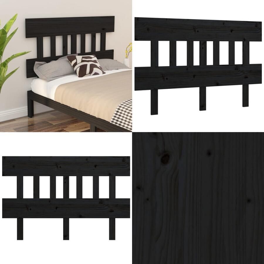 VidaXL Hoofdbord 143-5x3x81 cm massief grenenhout zwart Hoofdbord Hoofdborden Hoofdeinde Houten Hoofdbord