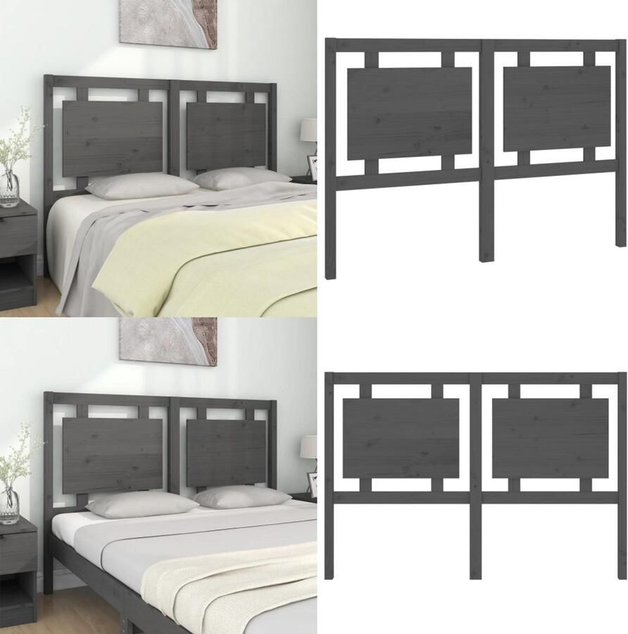 VidaXL Hoofdbord 145-5x4x100 cm massief grenenhout grijs Hoofdbord Hoofdborden Hoofdeinde Houten Hoofdbord - Foto 3