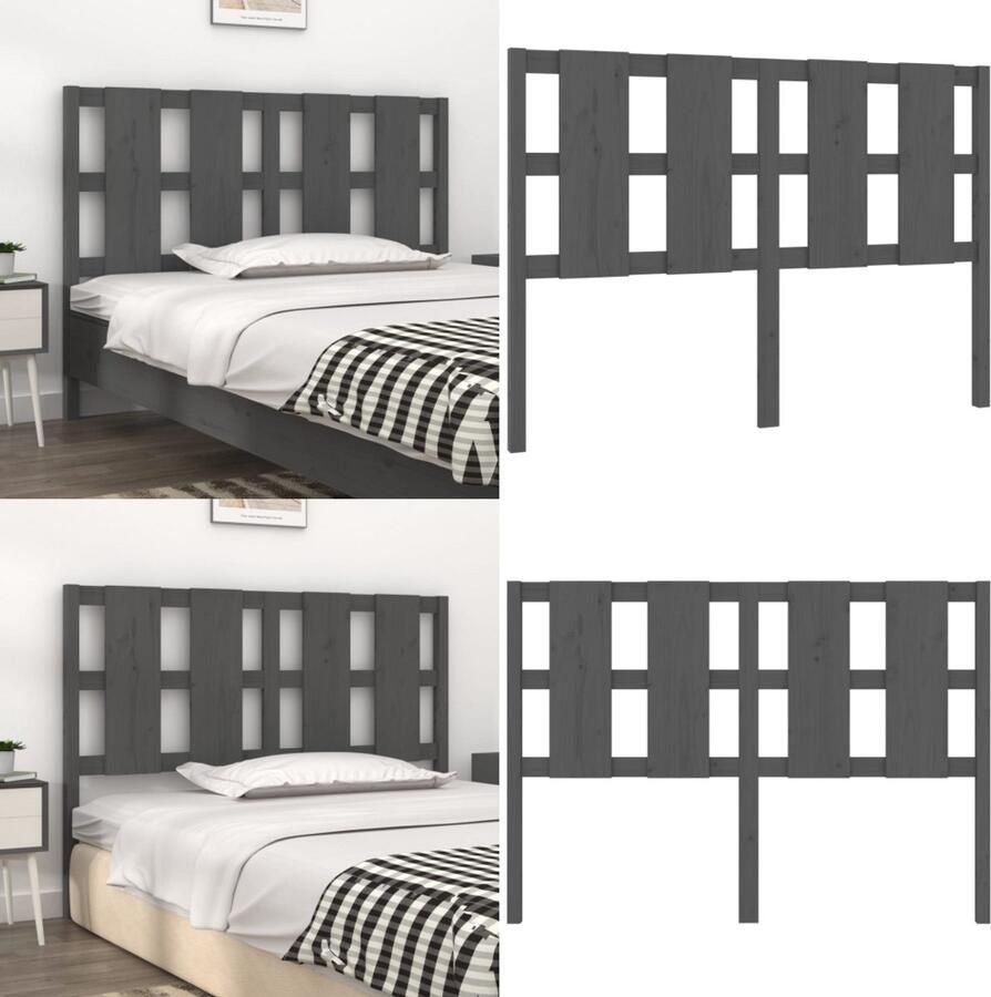 VidaXL Hoofdbord 145-5x4x100 cm massief grenenhout grijs Hoofdbord Hoofdborden Hoofdeinde Houten Hoofdbord - Foto 2