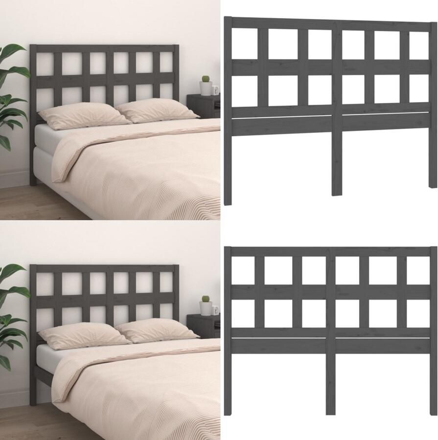 VidaXL Hoofdbord 145-5x4x100 cm massief grenenhout grijs Hoofdbord Hoofdborden Hoofdeinde Houten Hoofdbord