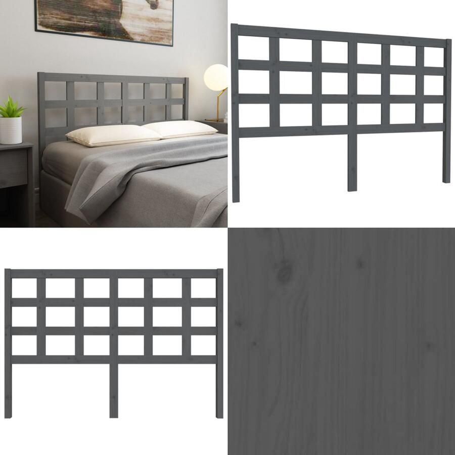VidaXL Hoofdbord 145 5x4x100 cm massief grenenhout grijs Hoofdbord Hoofdborden Hoofdeinde Houten Hoofdbord