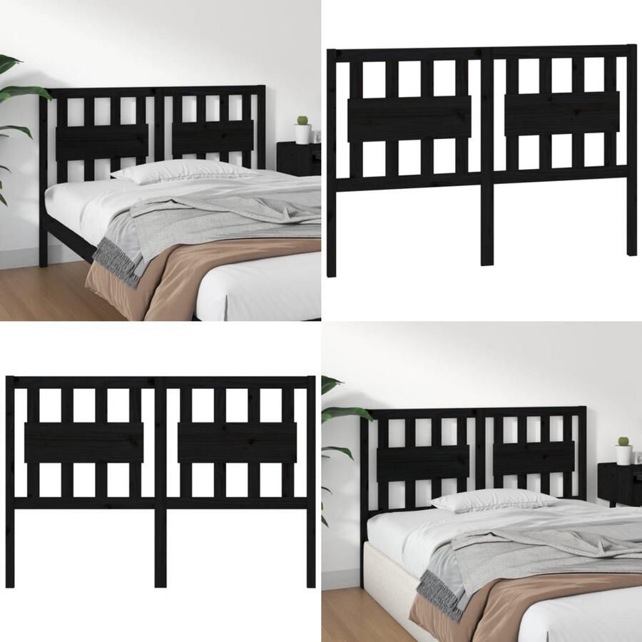 VidaXL Hoofdbord 145-5x4x100 cm massief grenenhout zwart Hoofdbord Hoofdborden Hoofdeinde Houten Hoofdbord