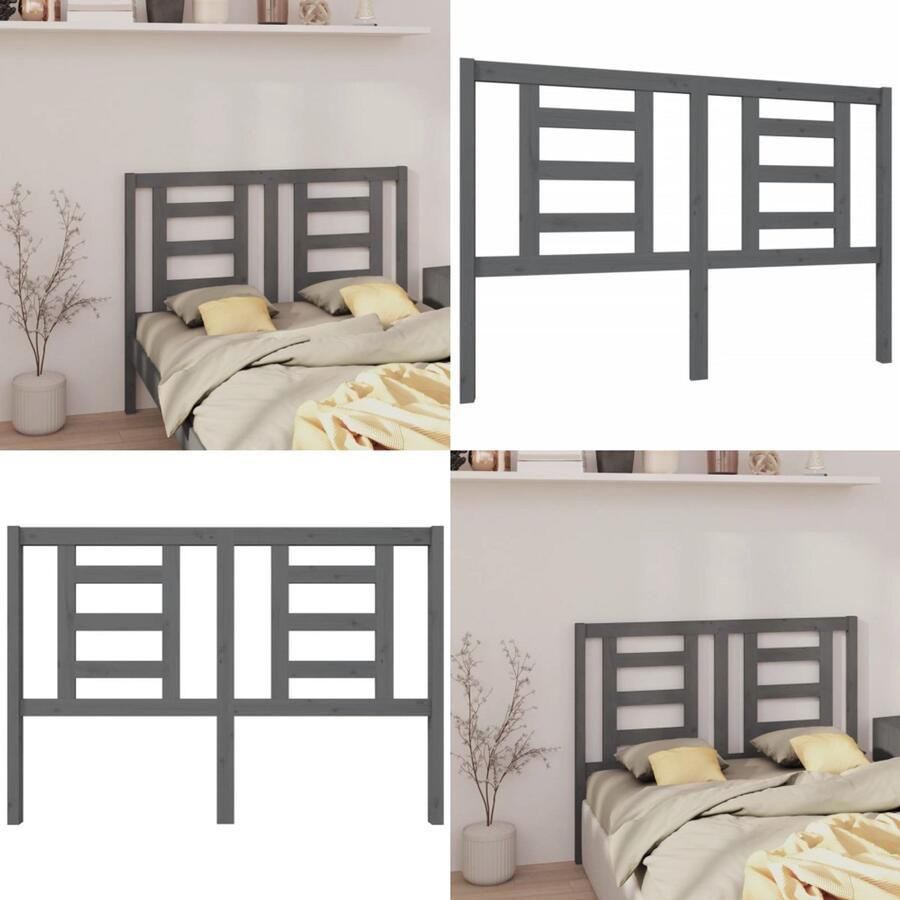 VidaXL Hoofdbord 146x4x100 cm massief grenenhout grijs Hoofdbord Hoofdborden Hoofdeinde Houten Hoofdbord - Foto 2