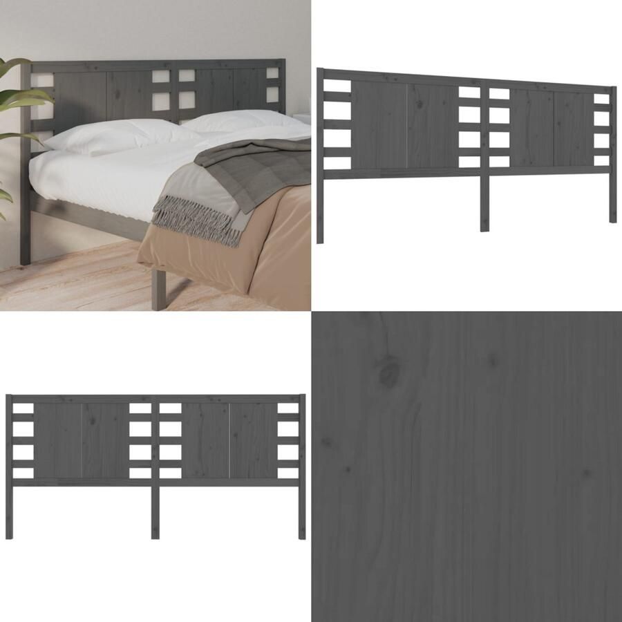 VidaXL Hoofdbord 126x4x100 cm massief grenenhout grijs Hoofdbord Hoofdborden Hoofdeinde Houten Hoofdbord - Foto 1