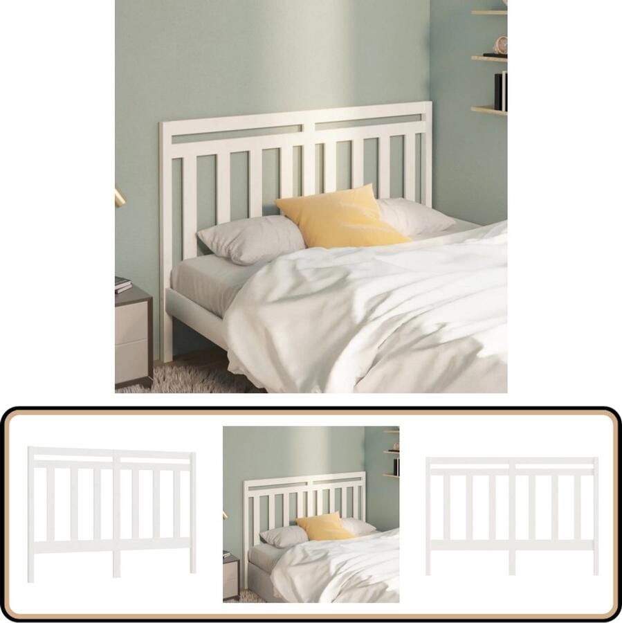 VidaXL Hoofdbord 146x4x100 cm Massief Grenenhout Wit Houten Hoofdbord Hoofdeinde Klassieke Stijl Grenenhout Witte Hoofdbord