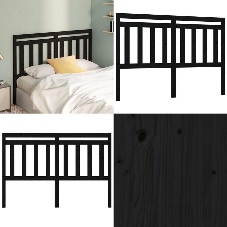 VidaXL Hoofdbord 146x4x100 cm massief grenenhout zwart Hoofdbord Hoofdborden Hoofdeinde Houten Hoofdbord - Foto 2