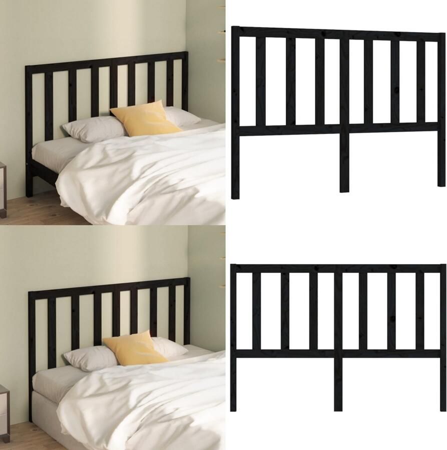 VidaXL Hoofdbord 146x4x100 cm massief grenenhout zwart Hoofdbord Hoofdborden Hoofdeinde Houten Hoofdbord - Foto 4