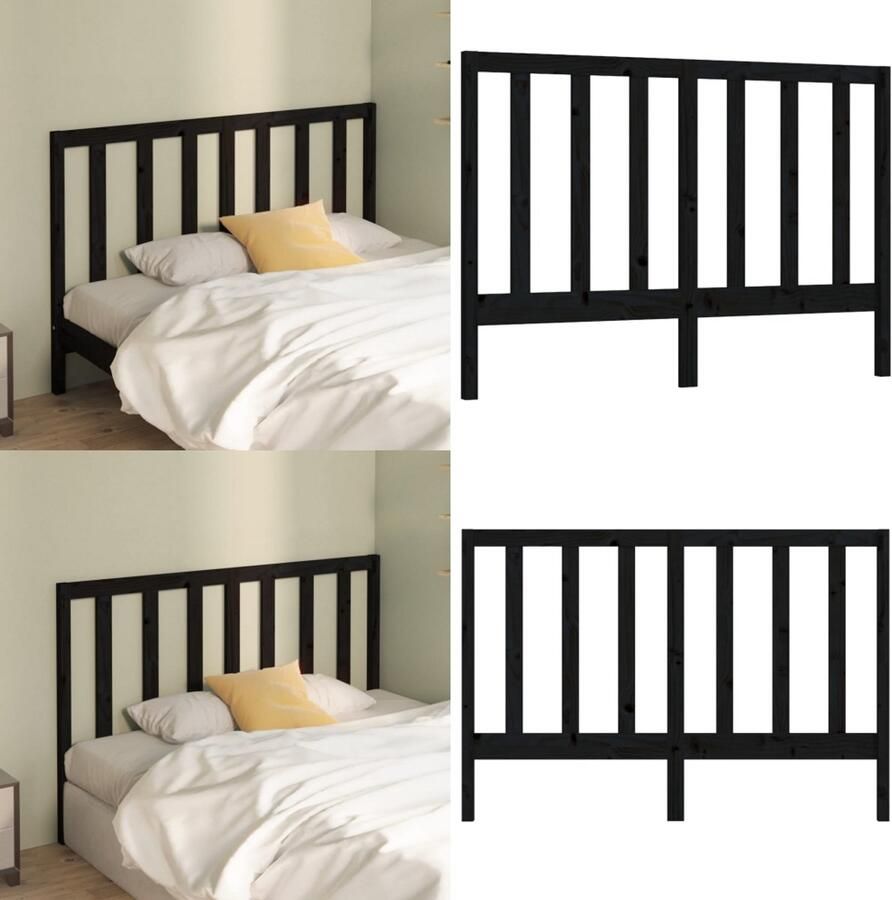 VidaXL Hoofdbord 156x4x100 cm massief grenenhout zwart Hoofdbord Hoofdborden Hoofdeinde Houten Hoofdbord - Foto 5