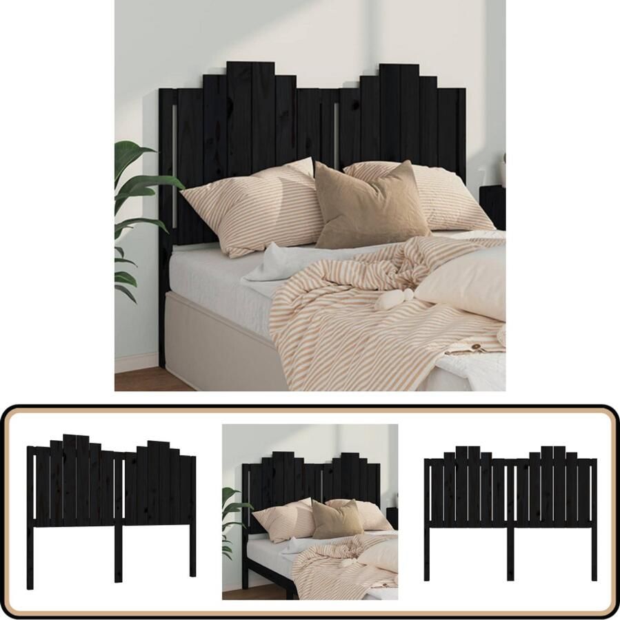 VidaXL Hoofdbord 146x4x110 cm Massief Grenenhout Zwart Houten Hoofdeinde Hoofdboard Beddecoratie Slaapkamerstijl Rustiek Interieur Massief Hout Zwarte Kleuren
