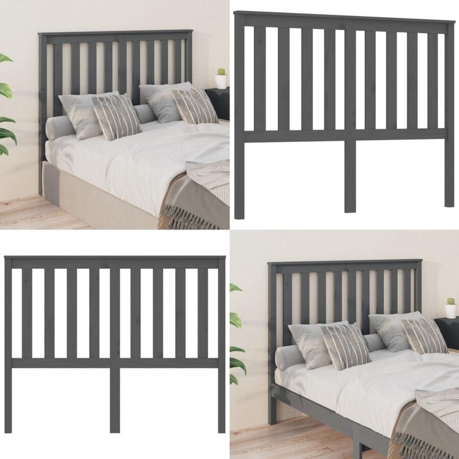 VidaXL Hoofdbord 146x6x101 cm massief grenenhout grijs Hoofdbord Hoofdborden Hoofdeinde Houten Hoofdbord