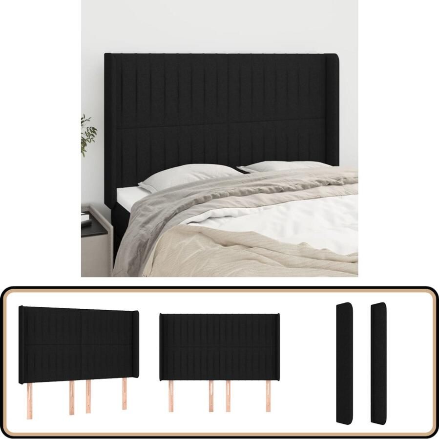 VidaXL Hoofdbord 147x118 128 cm Zwart Inclusief Randen Hoofd Bord Hoofdkussen Beddecoratie Slaap Accessoires Zwarte Kamer