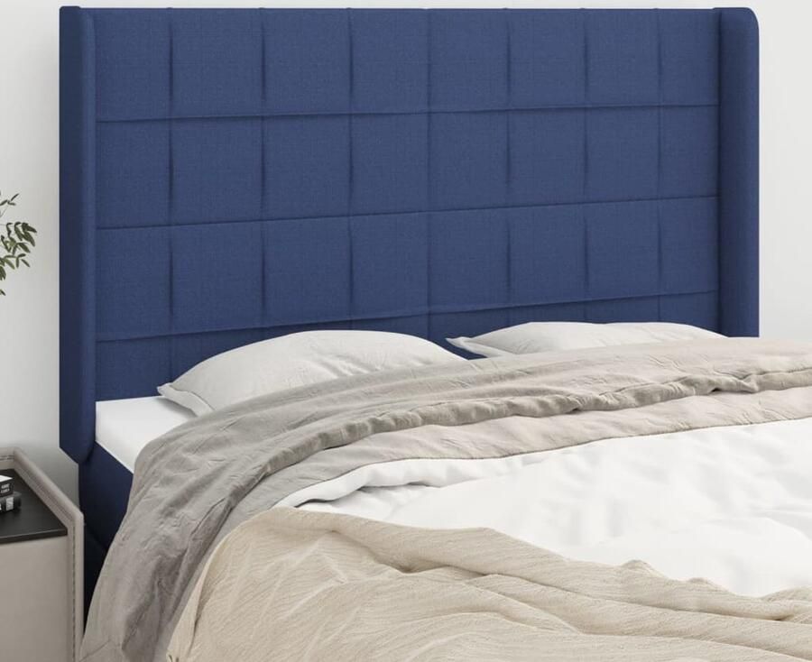 VidaXL Hoofdbord 147x16x118 128 cm Blauw Stof Hoofd Bord Hoofdkussen Beddecoratie Slaap Accessoires Blauwe Kamer Modern Interieur Comfortabel Bed Stoffen Hoofdbord - Foto 2