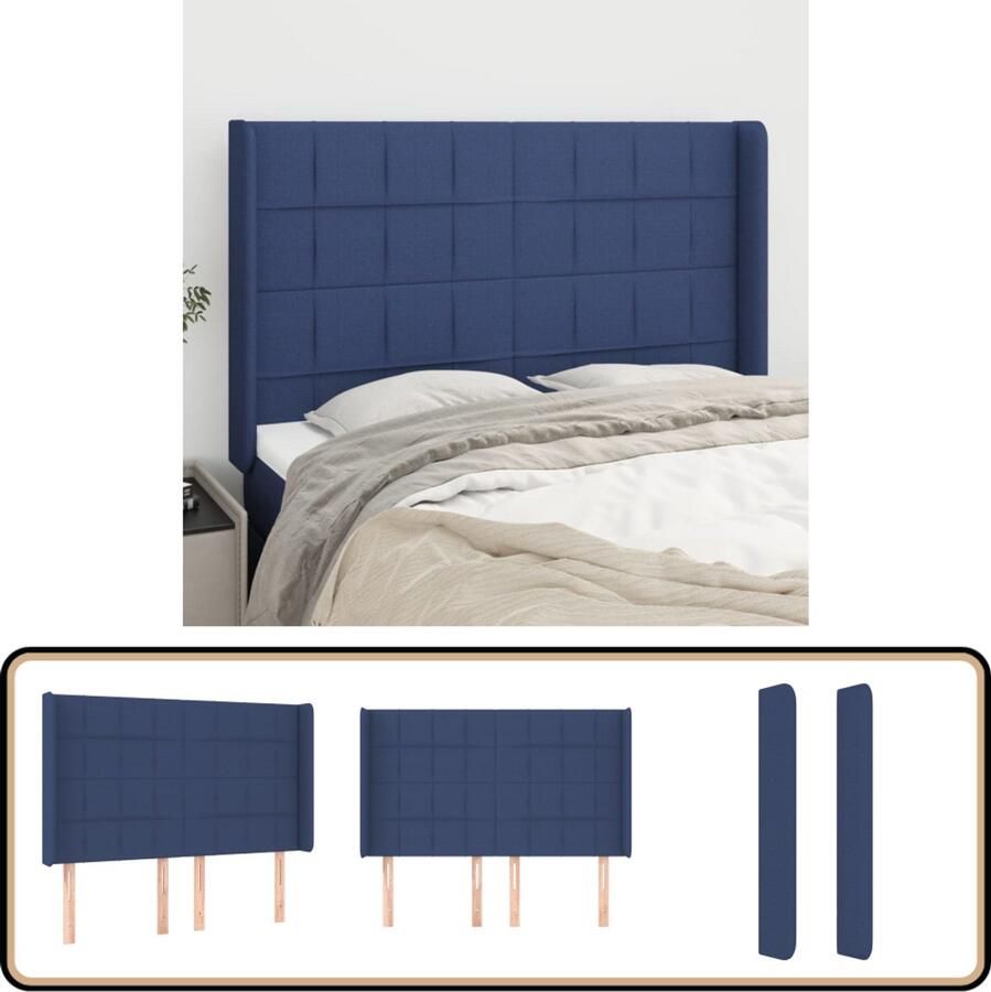 VidaXL Hoofdbord 147x16x118 128 cm Blauw Stof Hoofd Bord Hoofdkussen Beddecoratie Slaap Accessoires Blauwe Kamer Modern Interieur Comfortabel Bed Stoffen Hoofdbord
