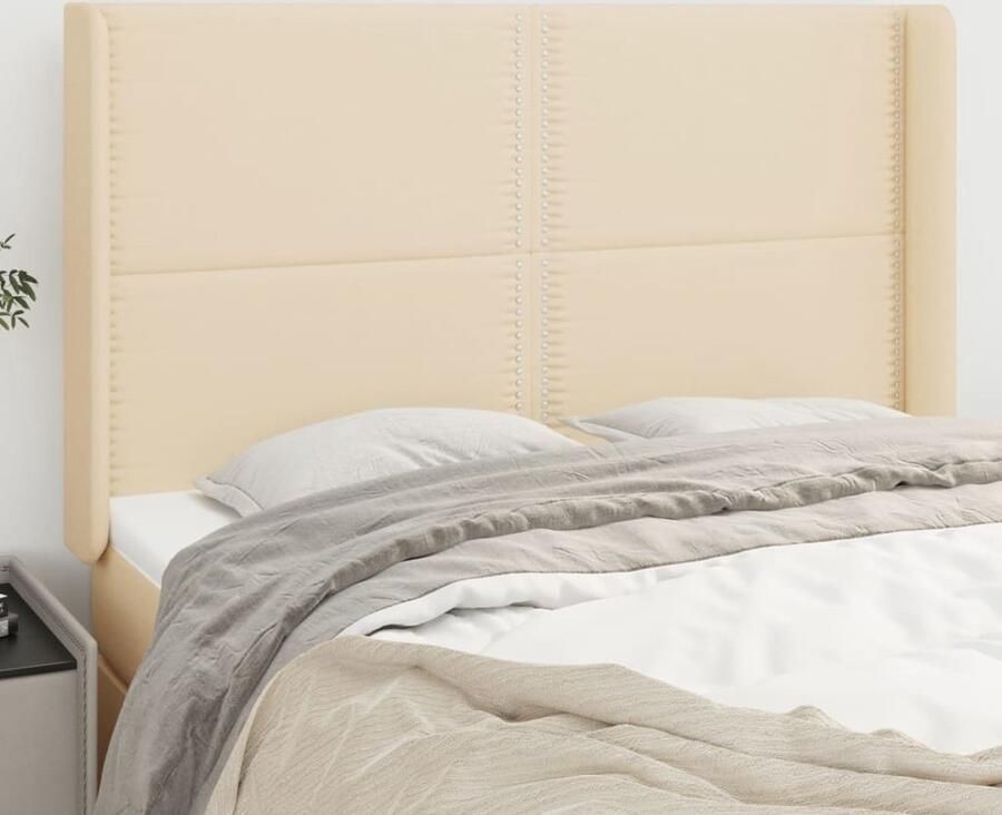 VidaXL Hoofdbord 147x16x118 128 cm Crème Stof Hoofd Bord Hoofdkussen Beddecoratie Bedroom Decor Slaapkamers Stoffen Hoofdbord Creme Kleur - Foto 2