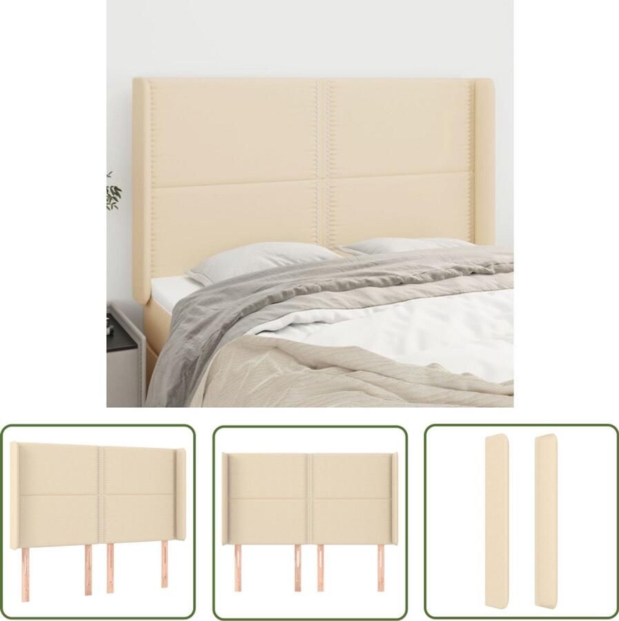 VidaXL Hoofdbord 147x16x118 128 cm Crème Stof Hoofd Bord Hoofdkussen Beddecoratie Bedroom Decor Slaapkamers Stoffen Hoofdbord Creme Kleur
