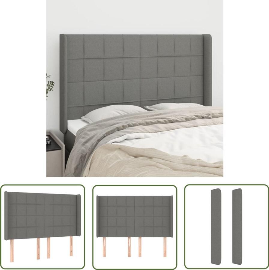 VidaXL Hoofdbord 147x16x118 128 cm Donkergrijs Hoofd Bord Hoofdbord Beddecoratie Slaapkamers Donkere Kleuren Grijs Stoffen Hoofdborden Comfortabele Hoofdborden