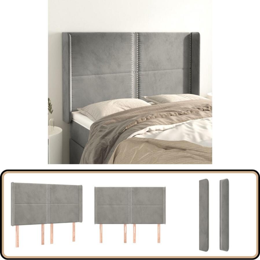 VidaXL Hoofdbord 147x16x118 128 cm Fluweel Lichtgrijs Hoofd Bord Hoofdeinde Beddengoed Slaap Accessoires Luxe Bed Velvet Grijs