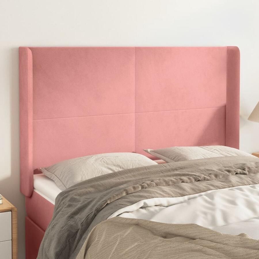 VidaXL Hoofdbord 147x16x118 128 cm Fluweel Roze Hoofd Bord Hoofdeinde Beddecoratie Fluweel Roze Luxe Comfort - Foto 2