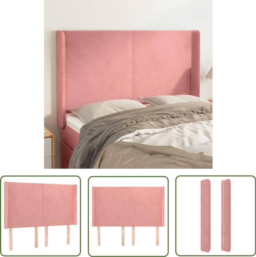 VidaXL Hoofdbord 147x16x118 128 cm Fluweel Roze Hoofd Bord Hoofdeinde Beddecoratie Fluweel Roze Luxe Comfort