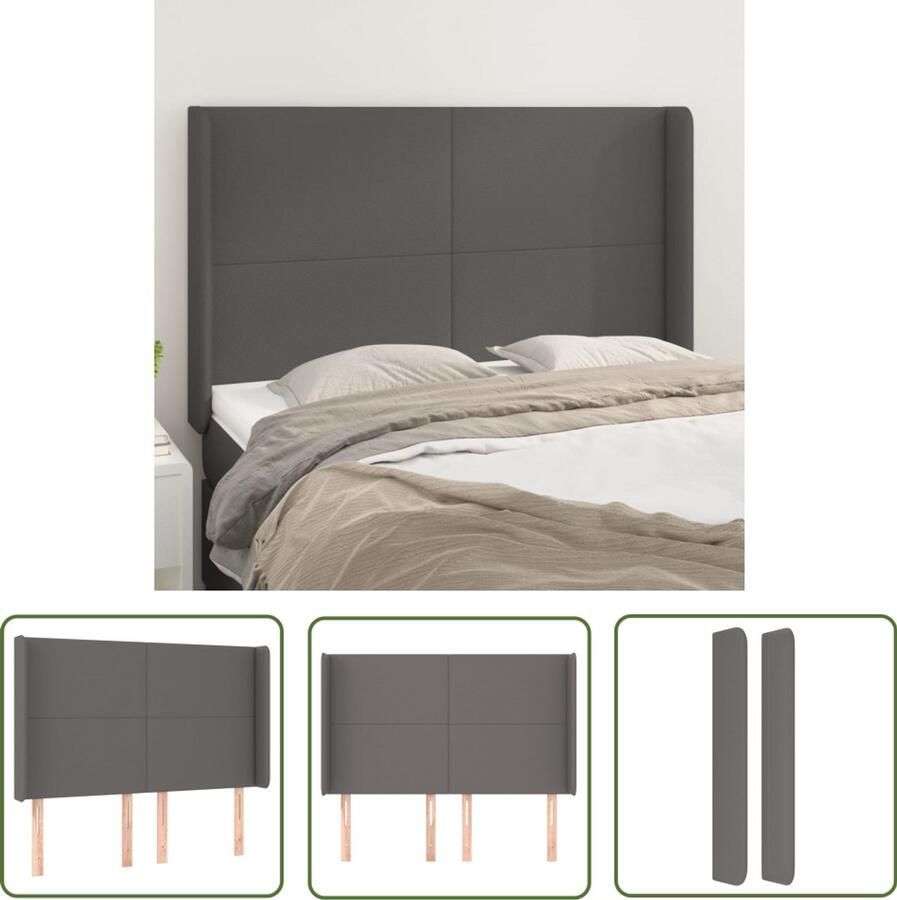 VidaXL Hoofdbord 147x16x118 128 cm Grijs Kunstleer Hoofd Bord Hoofdkussen Beddecoratie Slaapkamers Slaapkamer Accessoires Kunstleder Grijs