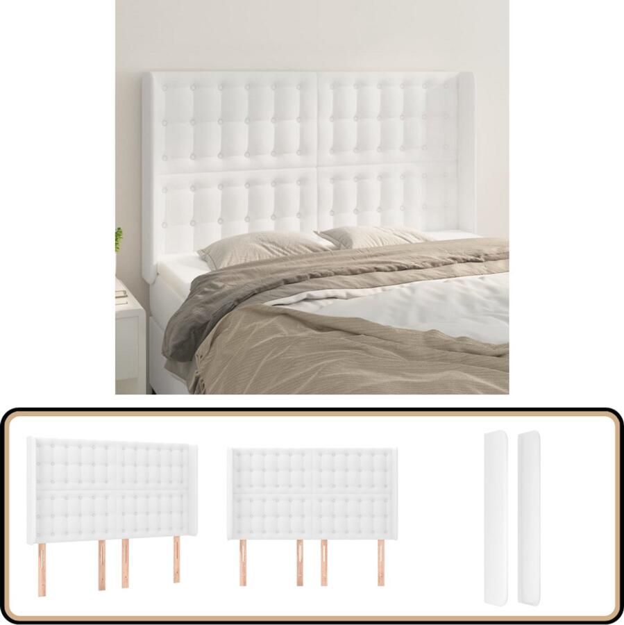 VidaXL Hoofdbord 147x16x118 128 cm Kunstleer Wit Hoofd Bord Hoofdborden Klassiek Hoofdbord Lederlook Hoofdbord Witte Hoofdbord