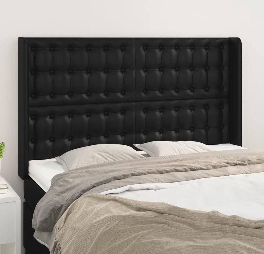 VidaXL Hoofdbord 147x16x118 128 cm Kunstleer Zwart Hoofd Bord Bedhoofdbord Hoofdkussen Slaap Accessoires Zwarte Meubels Moderne Slaapkamer Comfortabel Bed Kunstleder - Foto 2