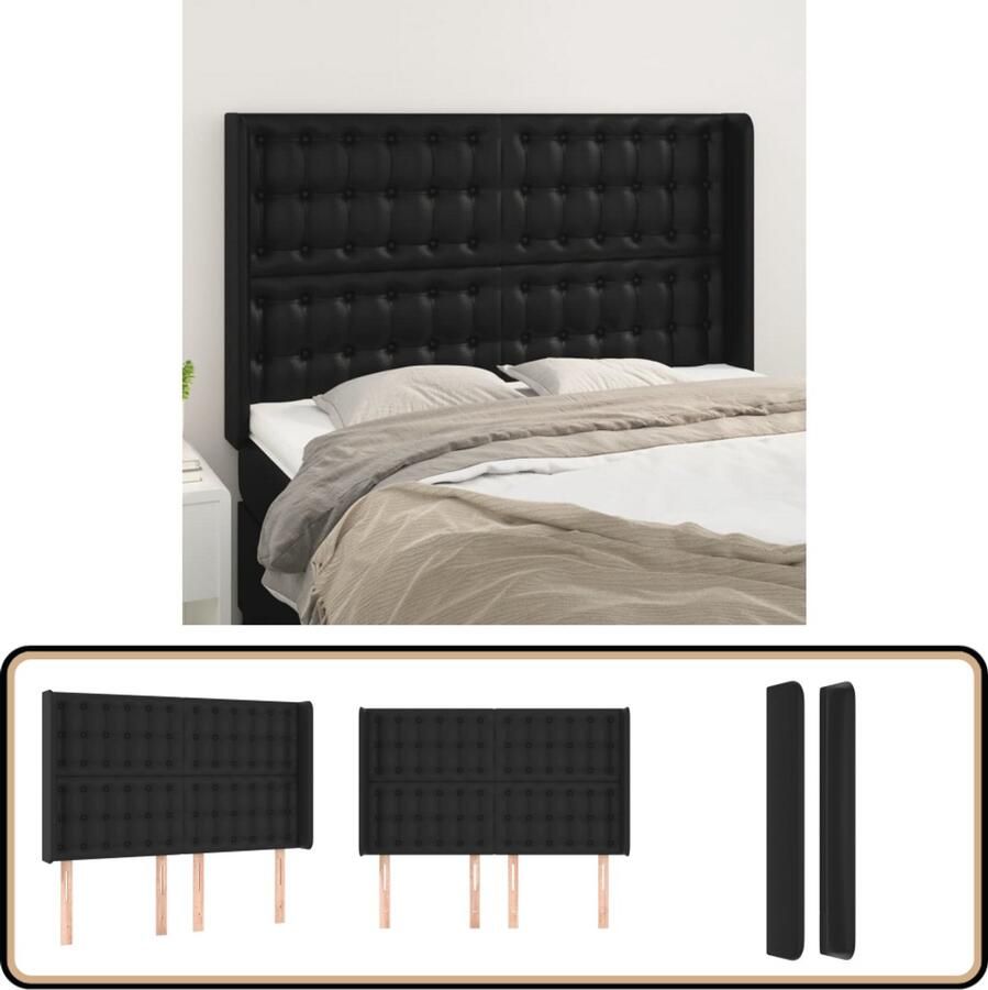VidaXL Hoofdbord 147x16x118 128 cm Kunstleer Zwart Hoofd Bord Bedhoofdbord Hoofdkussen Slaap Accessoires Zwarte Meubels Moderne Slaapkamer Comfortabel Bed Kunstleder