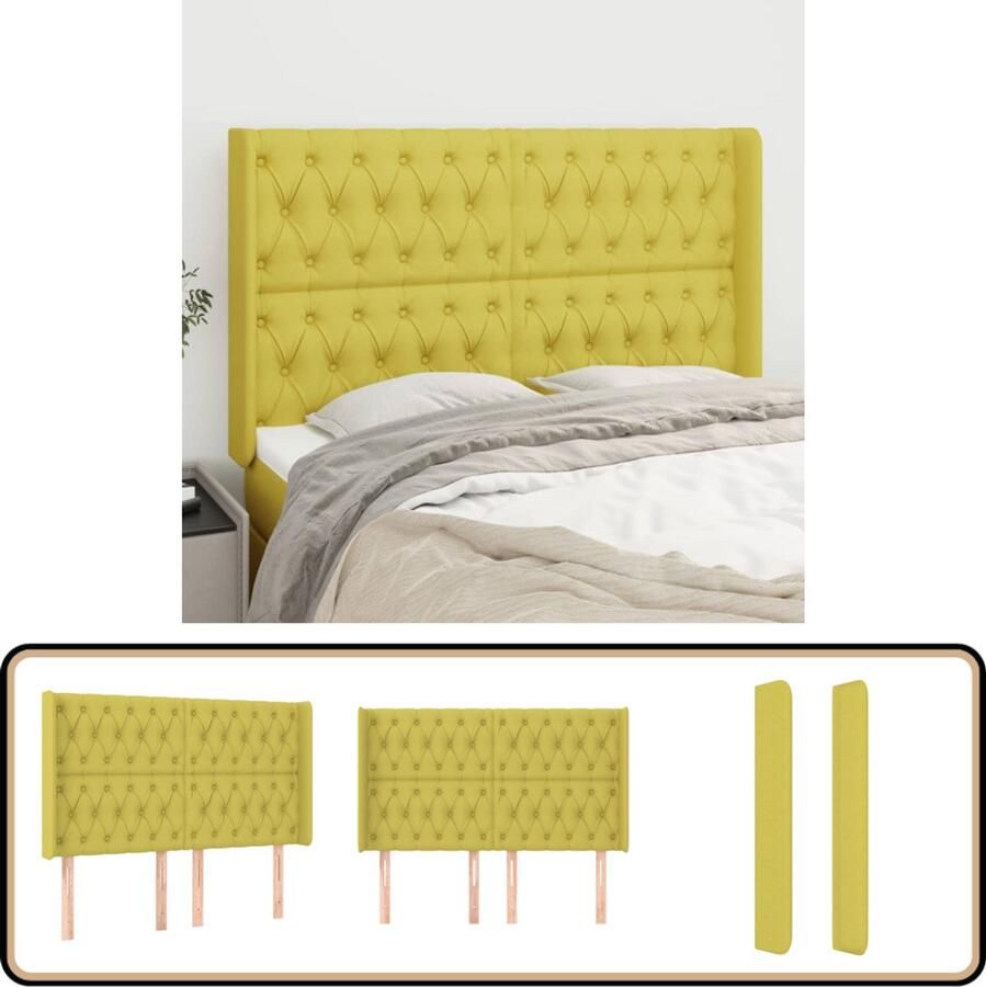 VidaXL Hoofdbord 147x16x118 128 cm Stof Groen Klassieke Hoofdbord Groen Bedhoofd Stoffen Hoofdbord Met Randen