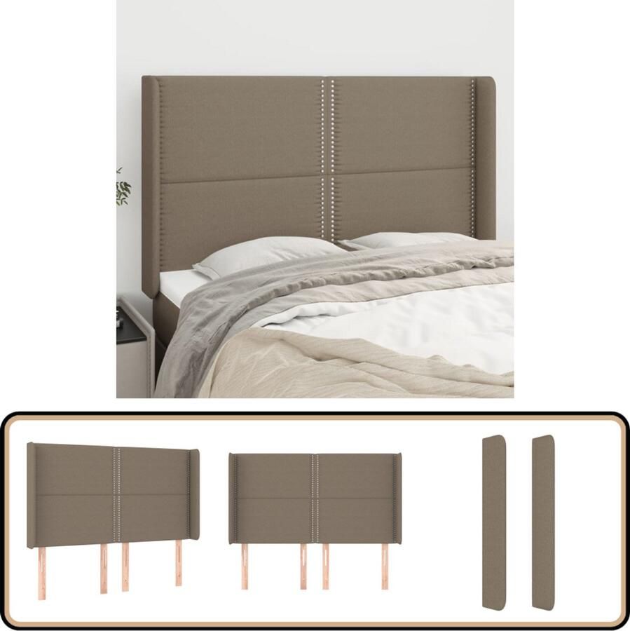 The Living Store Hoofdbord met randen 147x16x118 128 cm stof taupe Hoofd Bord Bedhoofdbord Taupes Kleur Stoffen Hoofdbord Modern Hoofdbord