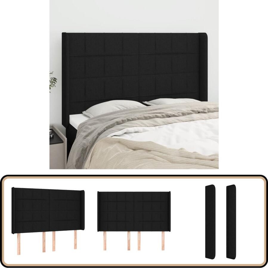 VidaXL Hoofdbord 147x16x118 128 cm Zwart Stof Hoofd Bord Hoofdeinde Beddecoratie Slaap Accessoires Zwarte Hoofdbord