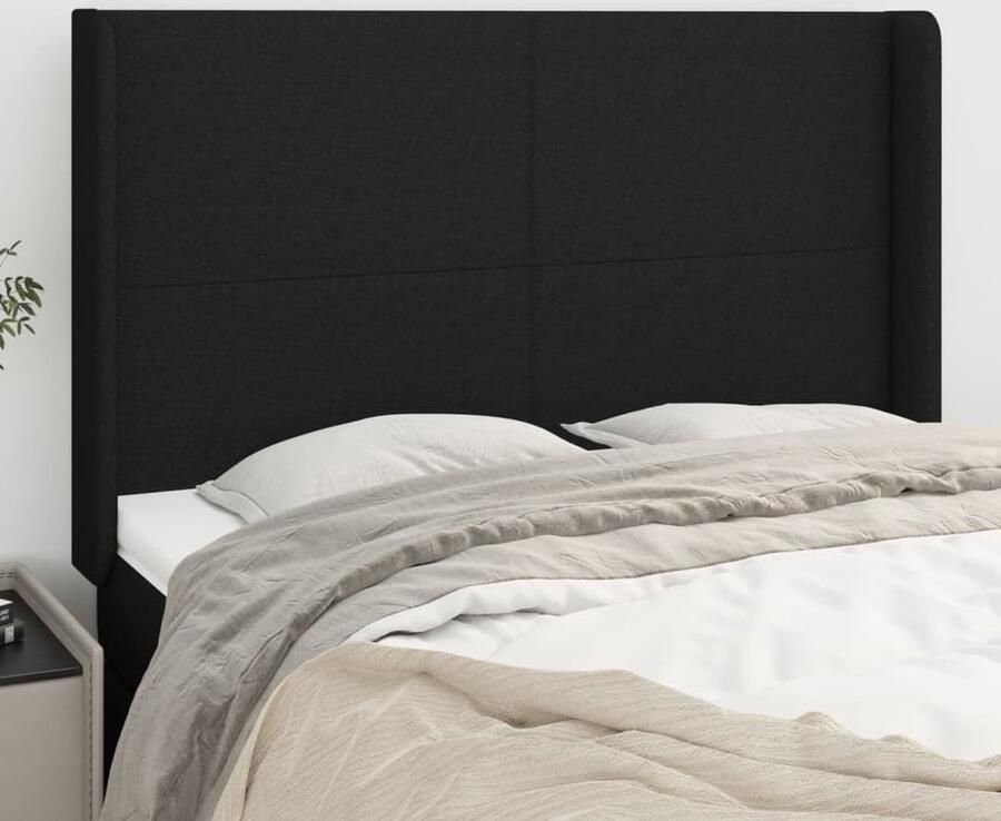 VidaXL Hoofdbord 147x16x118 128 cm Zwart Stof Hoofd Bord Hoofdkussen Bed Accessoires Stoffen Hoofdborden Zwart Hoofdbord Klassiek Hoofdbord Beddecoratie Bedroom Furniture - Foto 2