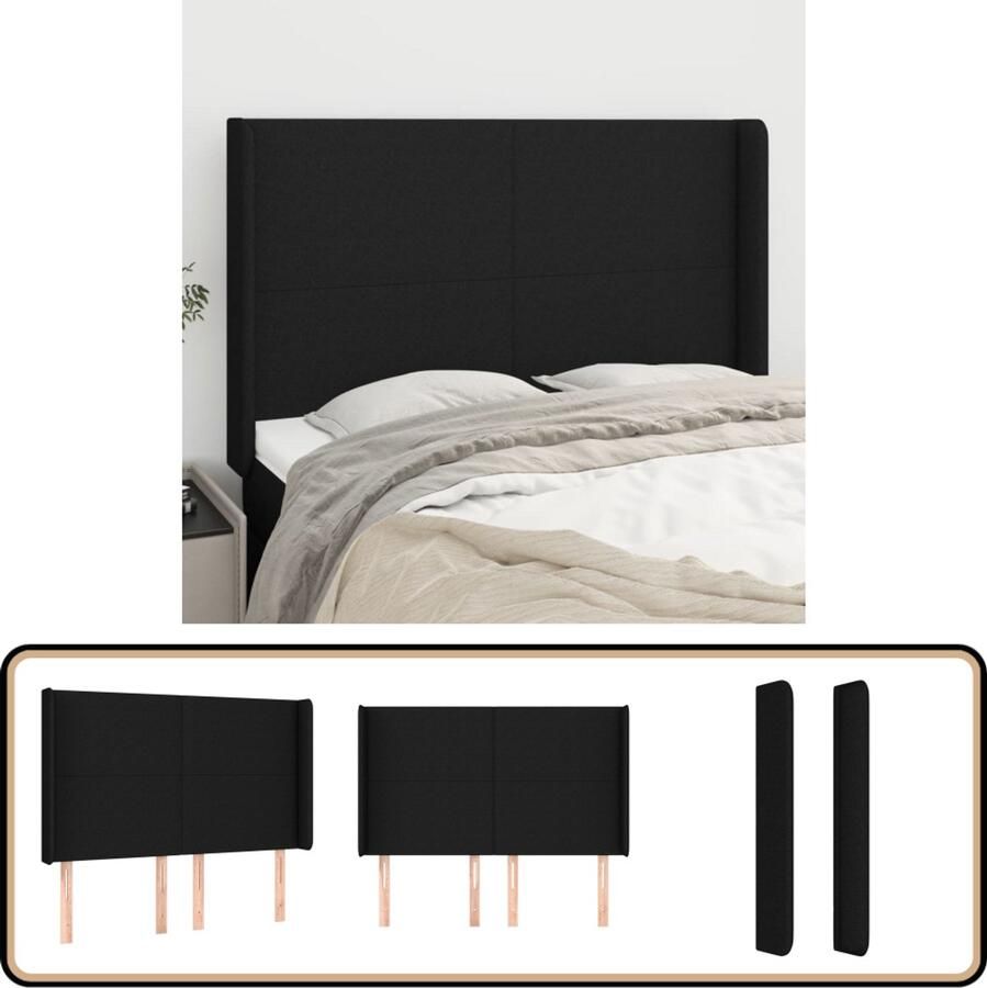 VidaXL Hoofdbord 147x16x118 128 cm Zwart Stof Hoofd Bord Hoofdkussen Bed Accessoires Stoffen Hoofdborden Zwart Hoofdbord Klassiek Hoofdbord Beddecoratie Bedroom Furniture